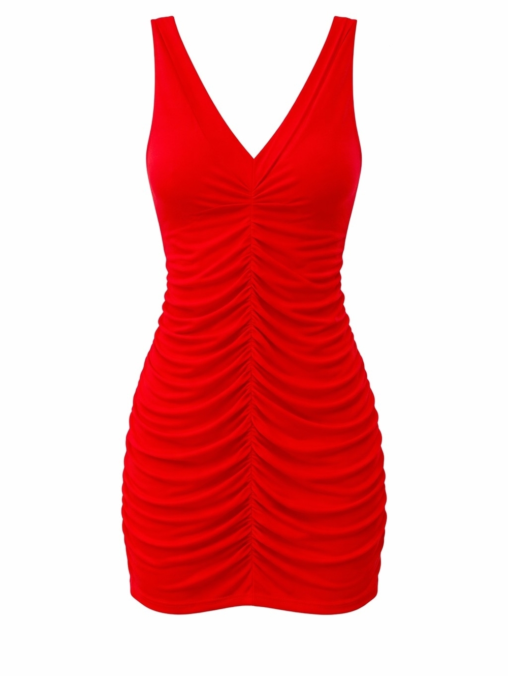 Express Red Ruched Bodycon Mini Dress Sleeveless V Neck Size Medium